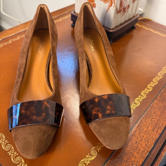 J.McLaughlin Suede Block Heel Pumps — Brown with Tortoise Trim - Size 9 - Picture 2 of 5